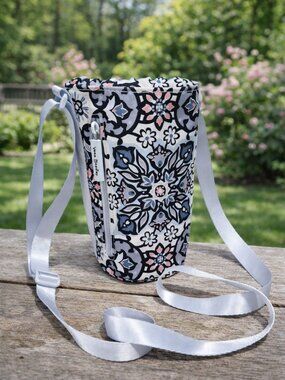 Vera Bradley Silver Gray Floral Tile Crossbody Bottle Bag Insulated New